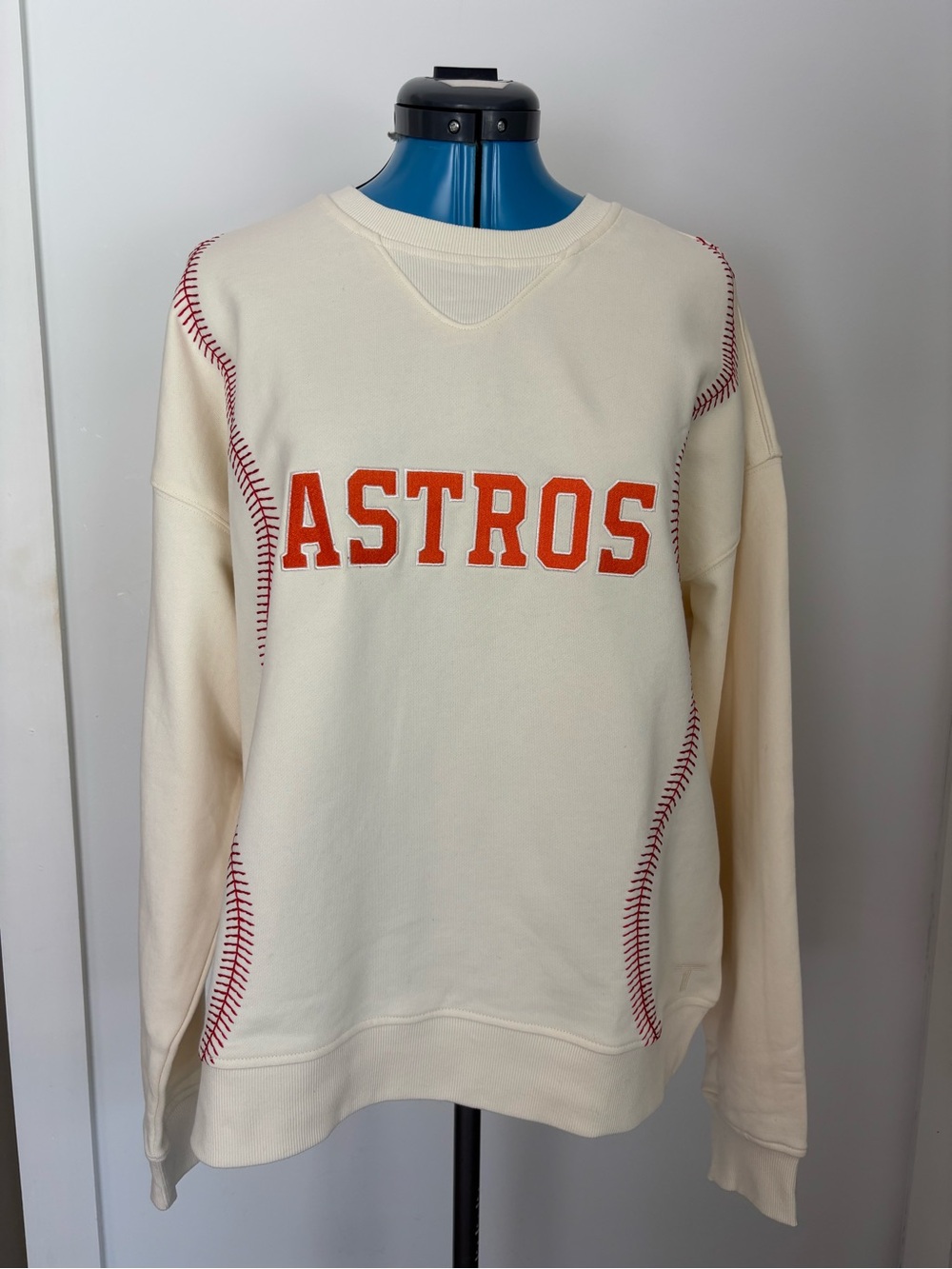 Terez x MLB Houston Astros Stitch Crew Sweatshirt Cream M NWT